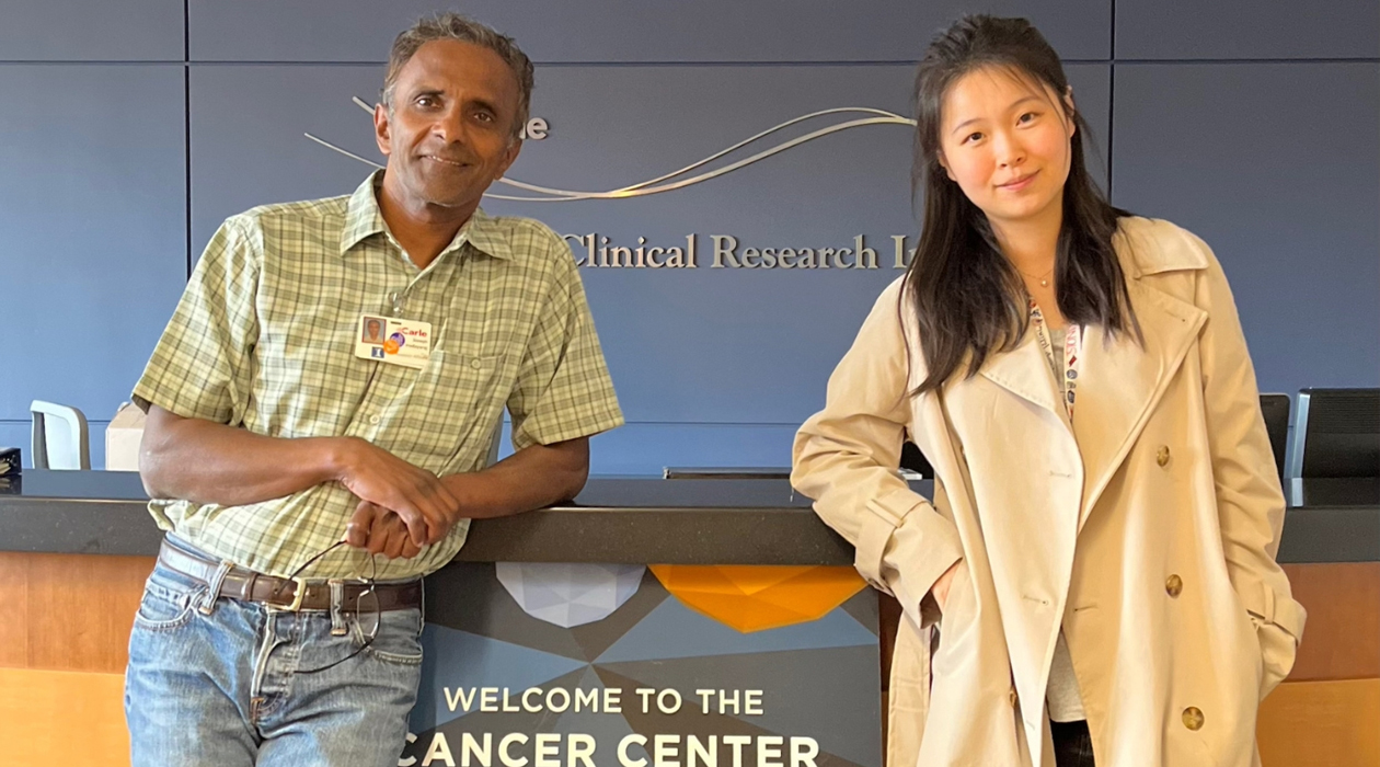 Joseph Irudayaraj (left) and graduate student Xiaoxue Han pictured here in the Cancer Center at Illinois labs located at Carle Health
