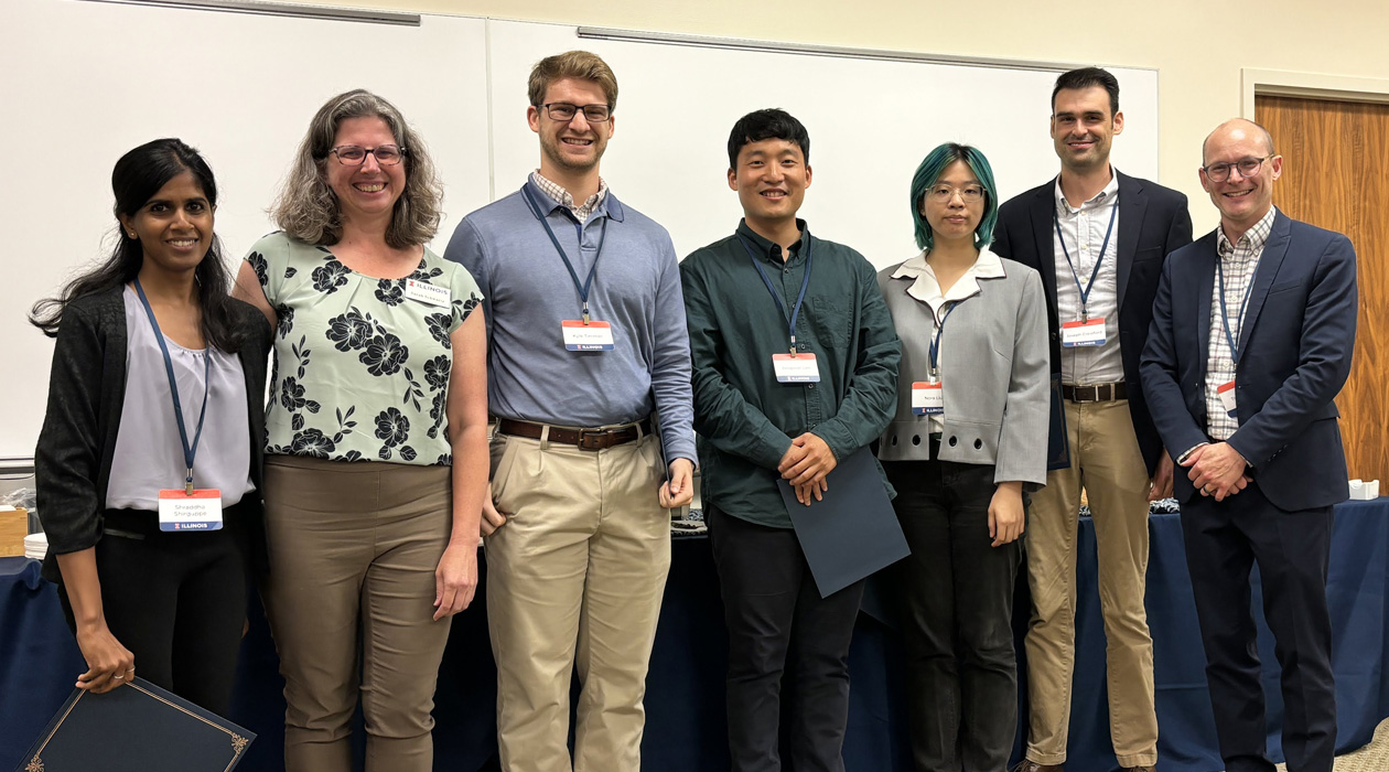 From left to right, Shraddha Shirguppe, Sarah Schwartz, Kyle Timmer, Jongwon Lim, Nora Liu, Joe Crawford, and Tracy Parish. / Isaac Mitchell