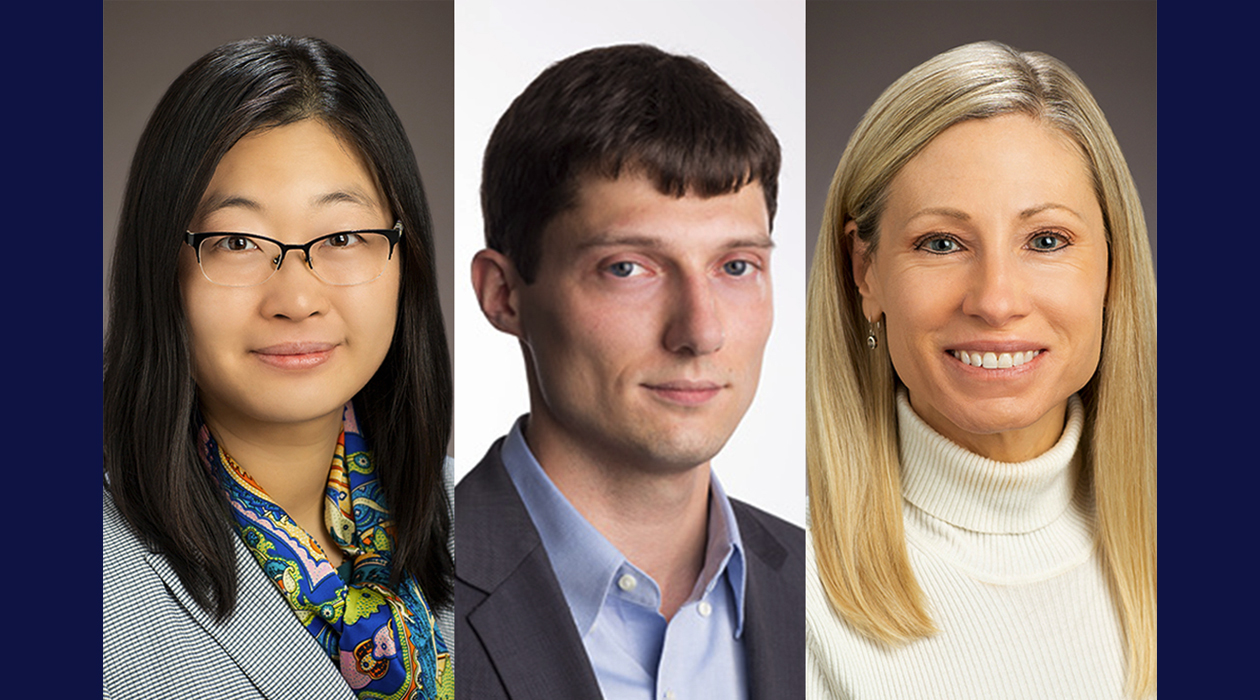 Professors, from left, Ying Diao, Edgar Solomonik and Marni Boppart have been awarded the Presidential Early Career Award for Scientists and Engineers.  Photos by Michelle Hassel and courtesy of Edgar Solomonik