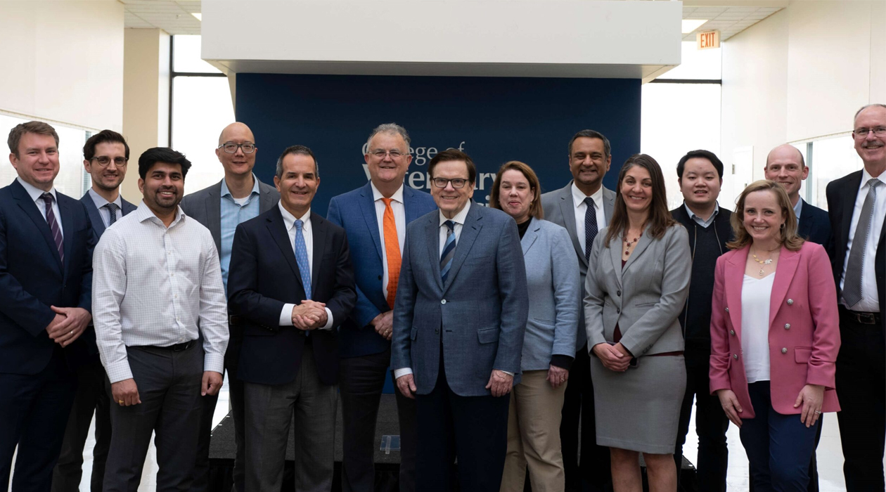 A newly established partnership between the OSF Healthcare Cancer Institute in Peoria, IL and the Cancer Center at Illinois, called Breakthrough and Advanced Treatment of (BEAT) Cancer Initiative, facilitates collaboration to improve cancer diagnostics, treatment, and prevention. Dr. Timothy Fan, fourth from left, is shown here at the BEAT Cancer kickoff, hosted by the College of Veterinary Medicine.